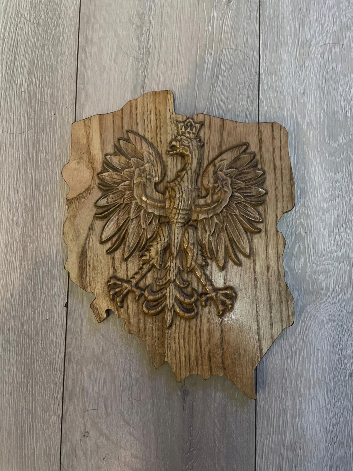 Godło orzeł Polska drewno płaskorzeźba mapa