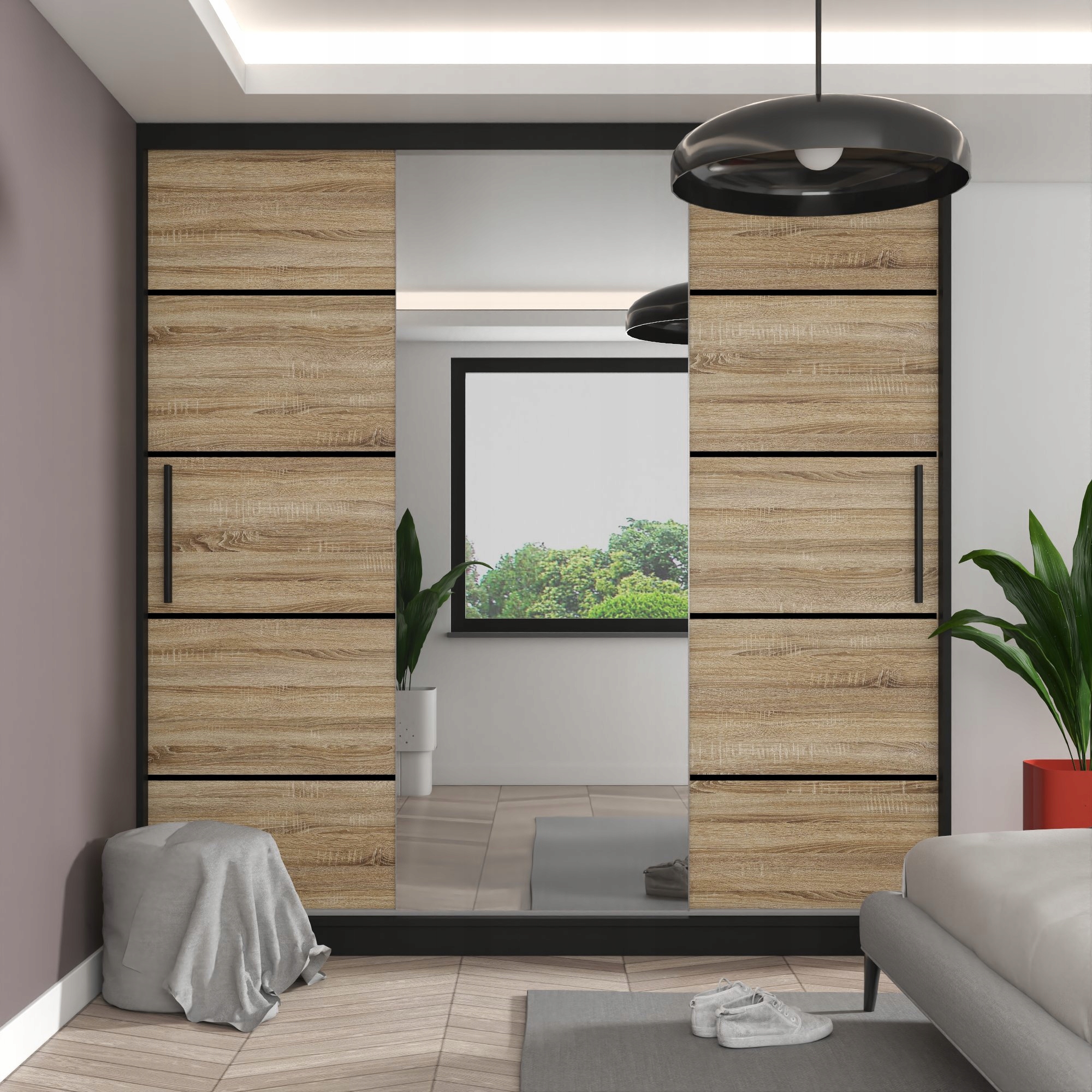 Szafa przesuwna z lustrem SZUFLADY 200 cm Kod producenta MT VERONA SZP5/1/B/DS/0/KLP