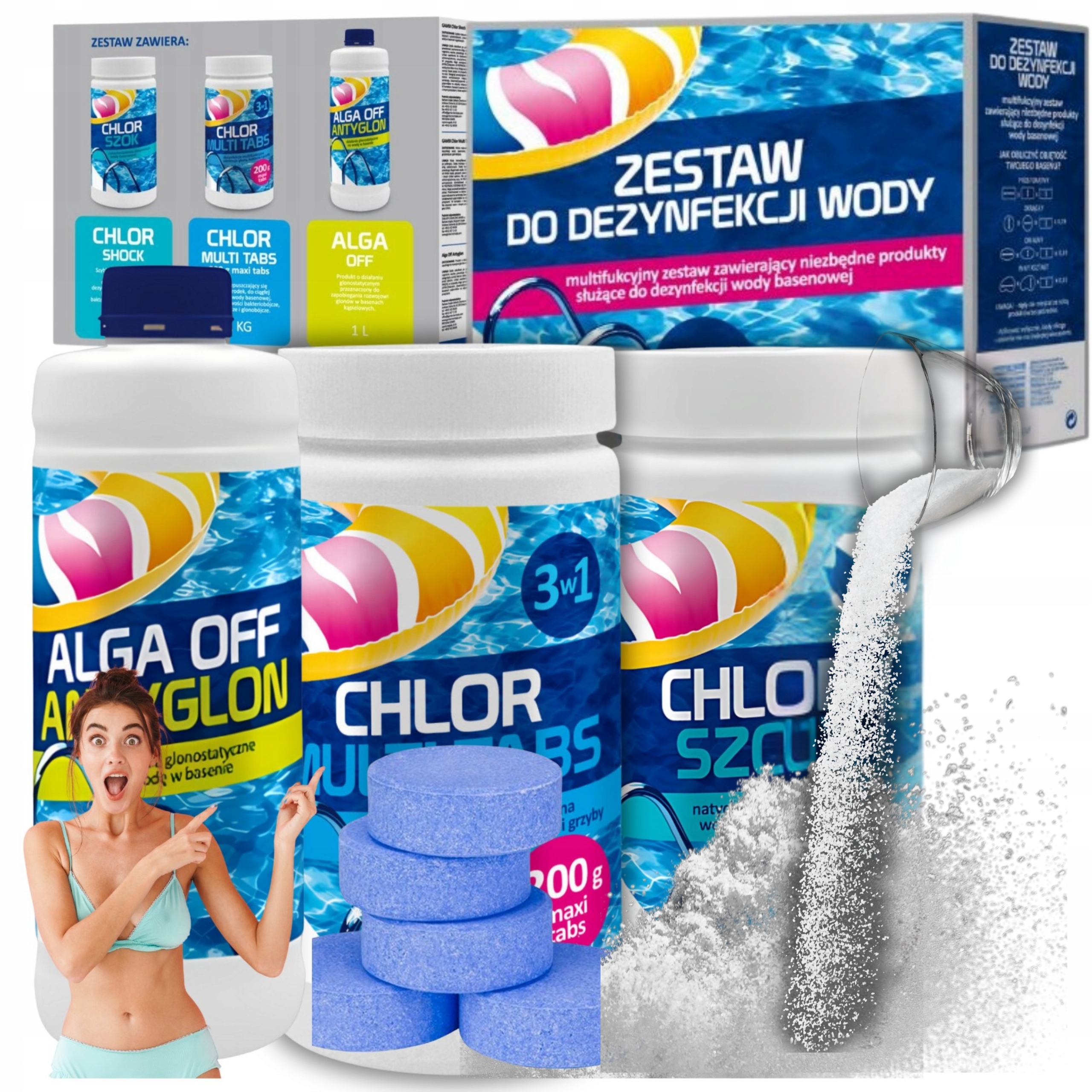 Zestaw Startowy Chemia Do Basenu Gamix 3w1 Chlor Szok Tabletki Antyglon