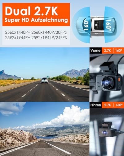 VANTRUE E2 Kamera Samochodowa 2.7K Przód Tył WiFi GPS 512GB 320° — miniatura 2