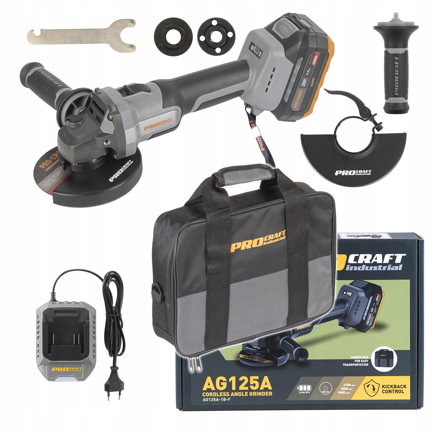 Aku uhlová brúska Procraft Industrial AG125A-1B-F (Taška)