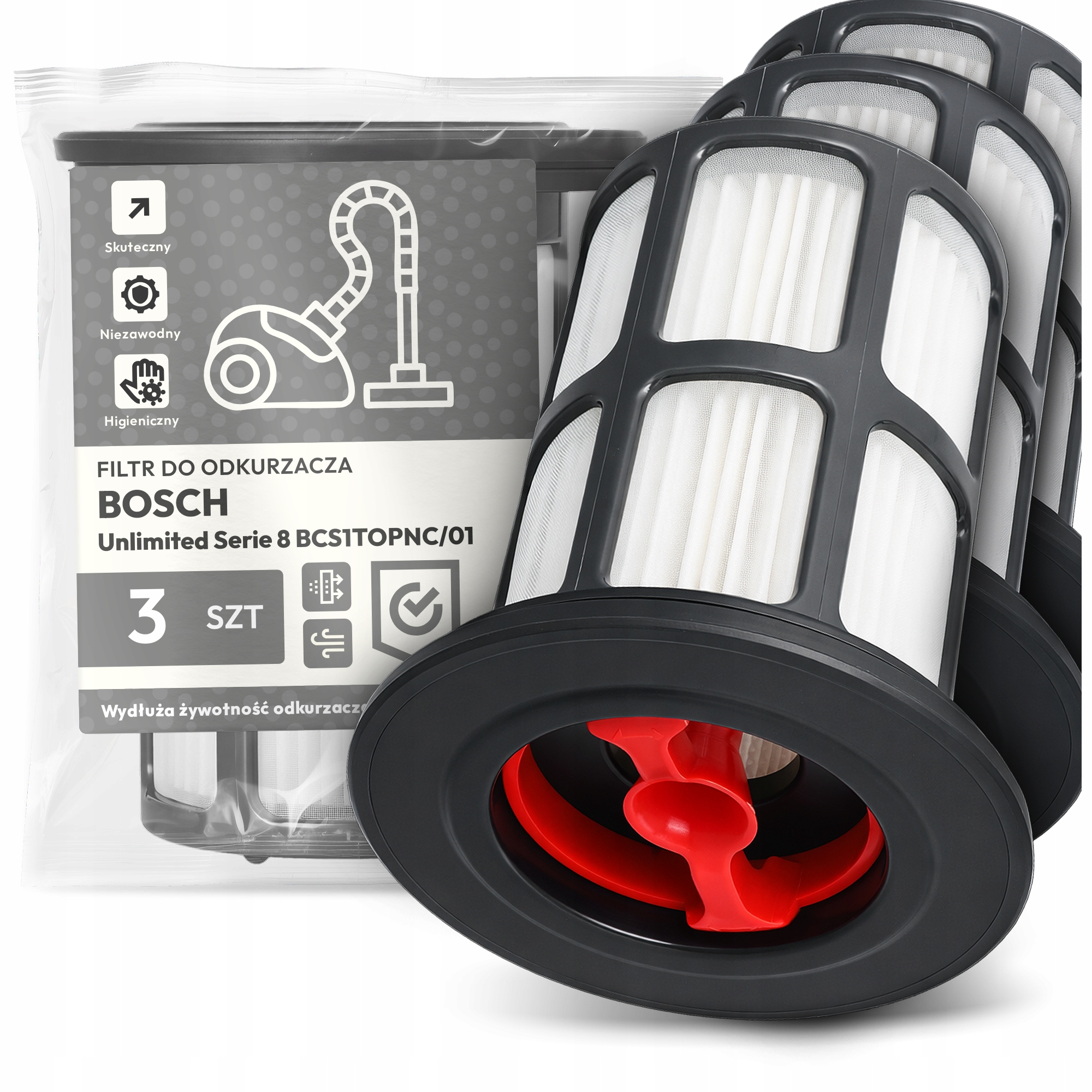 3x Filtr Pro Vysavač Bosch Unlimited Serie 8 BCS1TOPNC/01 Hepa Filtr Em-w
