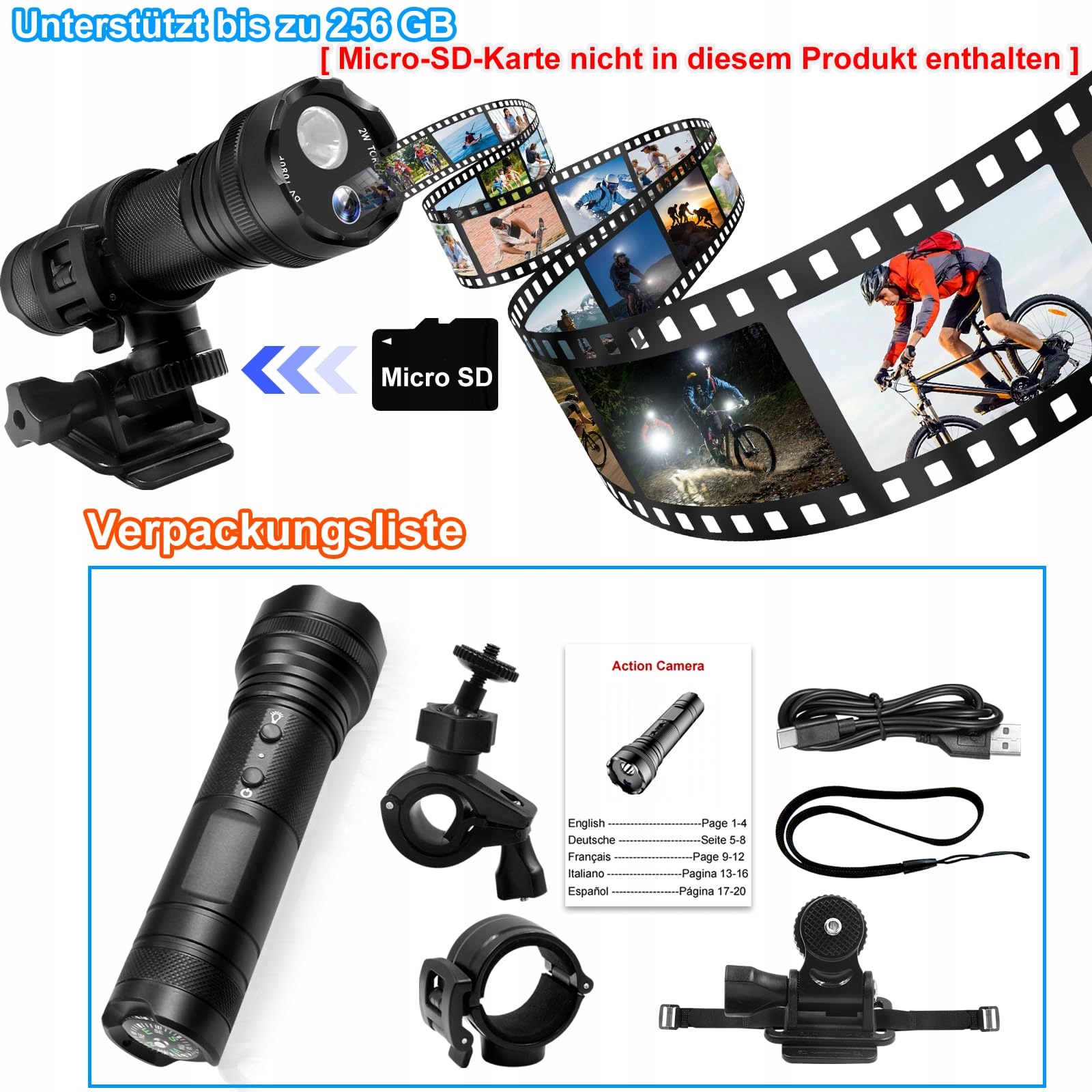 SECURALEN Kamera Sportowa 1080P HD 120° Kąt 5 Trybów Światła 2600mAh — miniatura 6