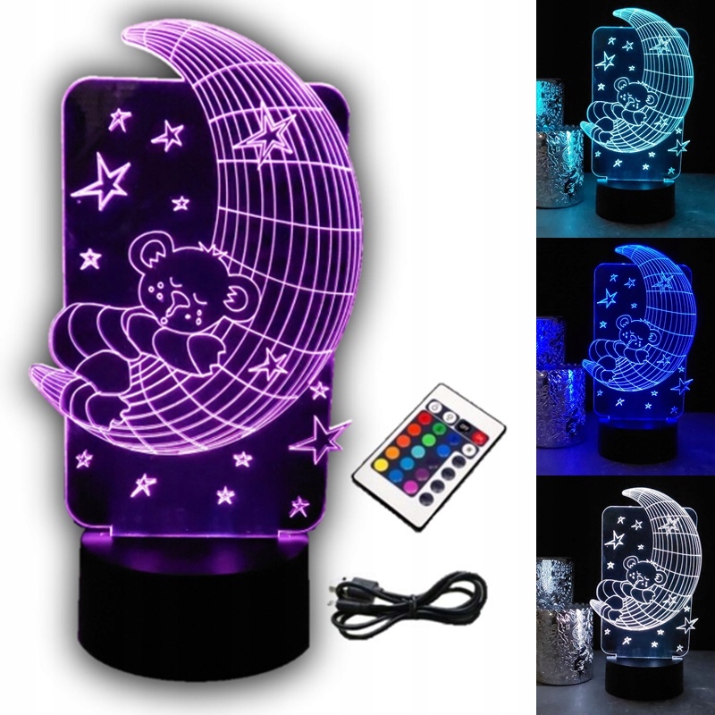 

Lampka Nocna Miś Księżyc 3D Led Rgb