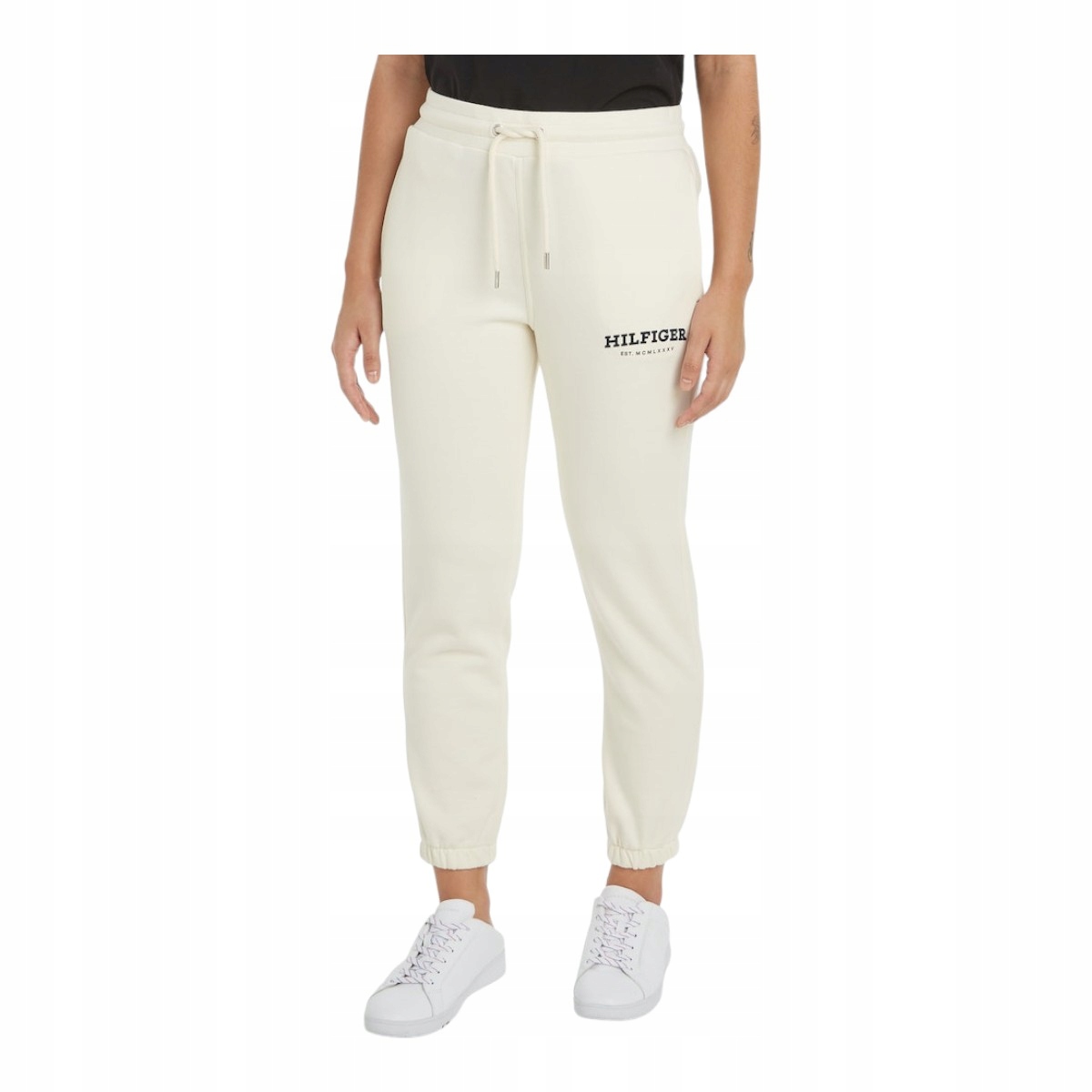 Tommy Hilfiger Damskie Spodnie Dresowe Reg Monotype Flock Kremowe r.M