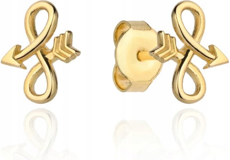 Zlaté náušnice 585, šipka ve tvaru nekonečna jako dárek 14k
