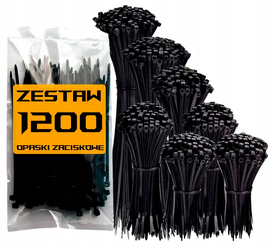 Opaski Zaciskowe Kablowe Trytytki Trytki Mocne Czarne Zestaw 1200 Szt Różne