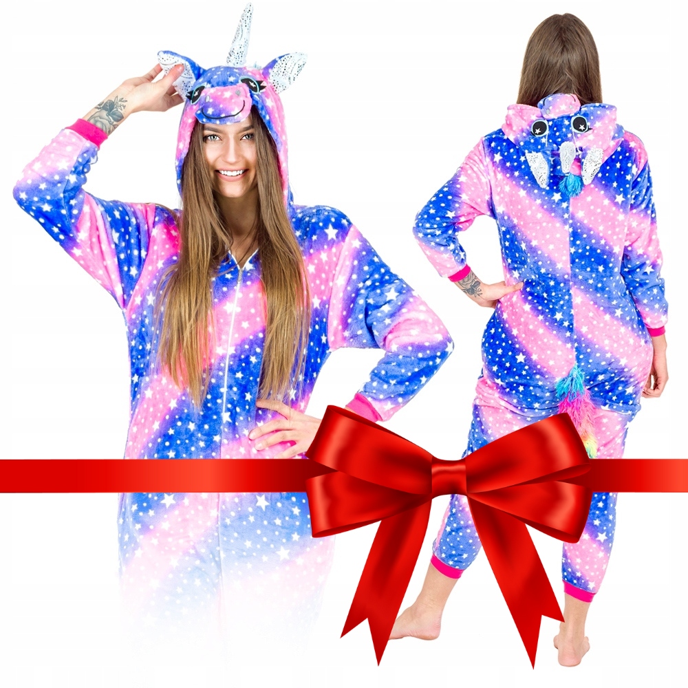 měkké dámské Pyžamo Teplé teplákovka kostým Jednorožec duhový M