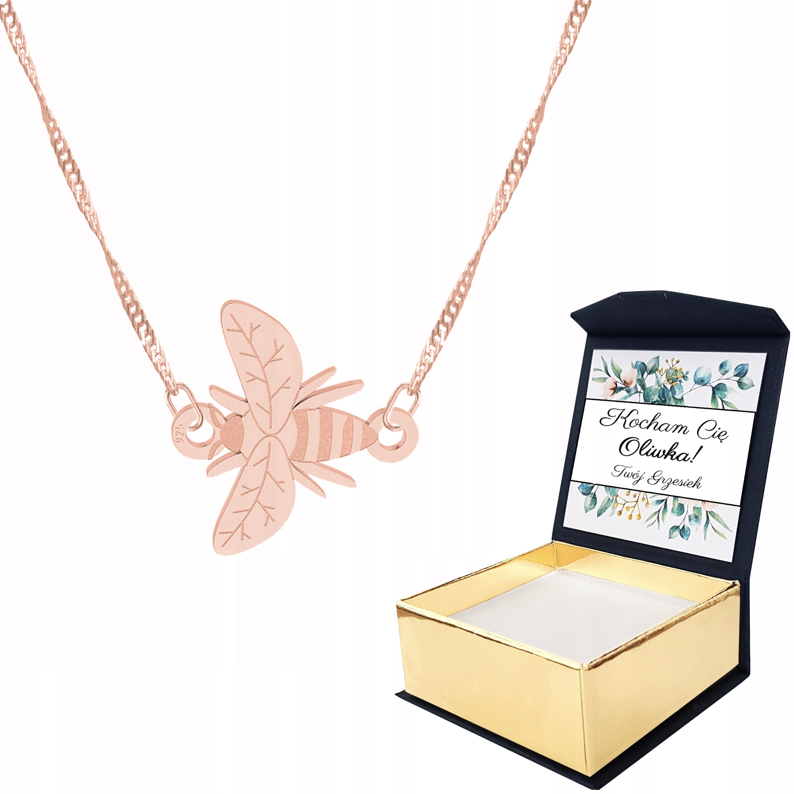 Náhrdelník růžové zlato Včela Vlastní Potisk