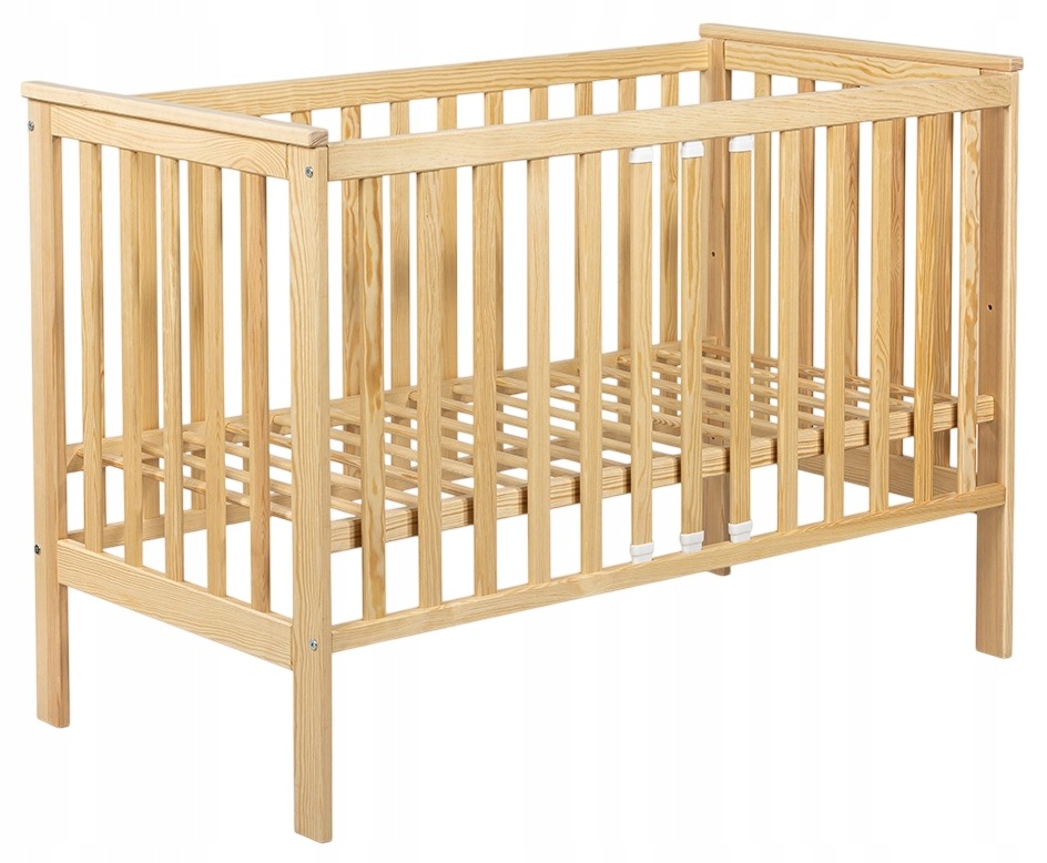Klupś Łóżeczko Iwon Drewniane Sosnowe 120x60 3 Poziomy Dna Barierka Natural