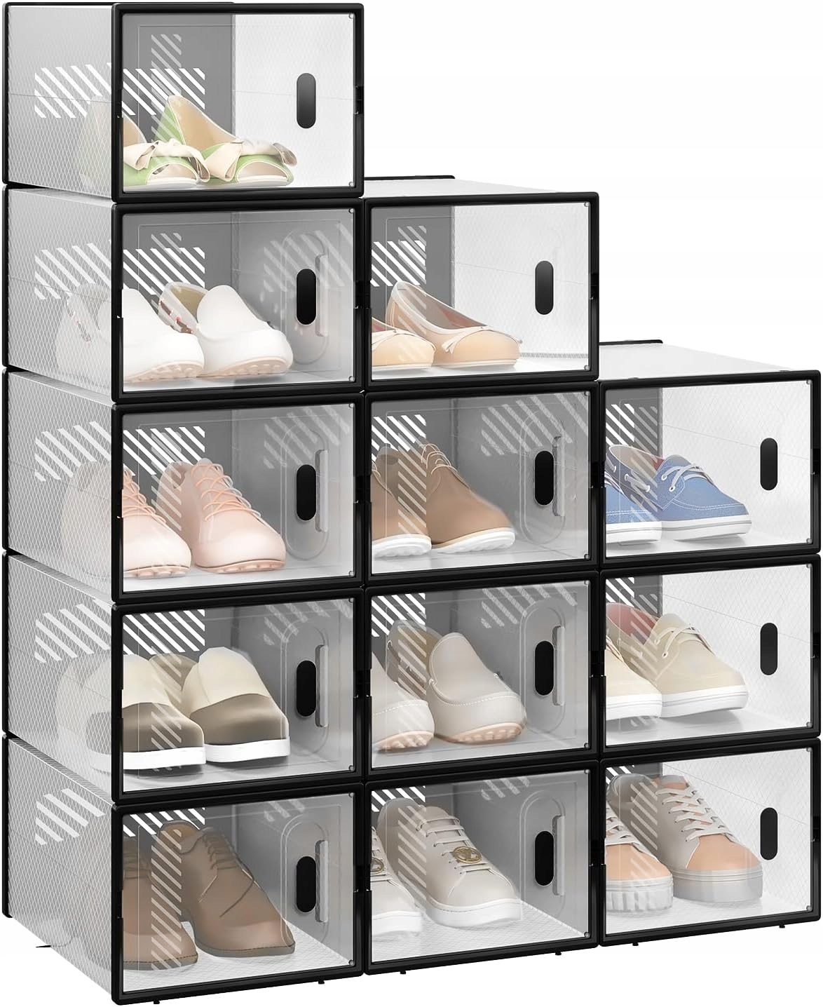 Woltu Szafka Na Buty Przezroczysta Czarna Pudełka Zestaw 12 Szt 35 x 19 x25