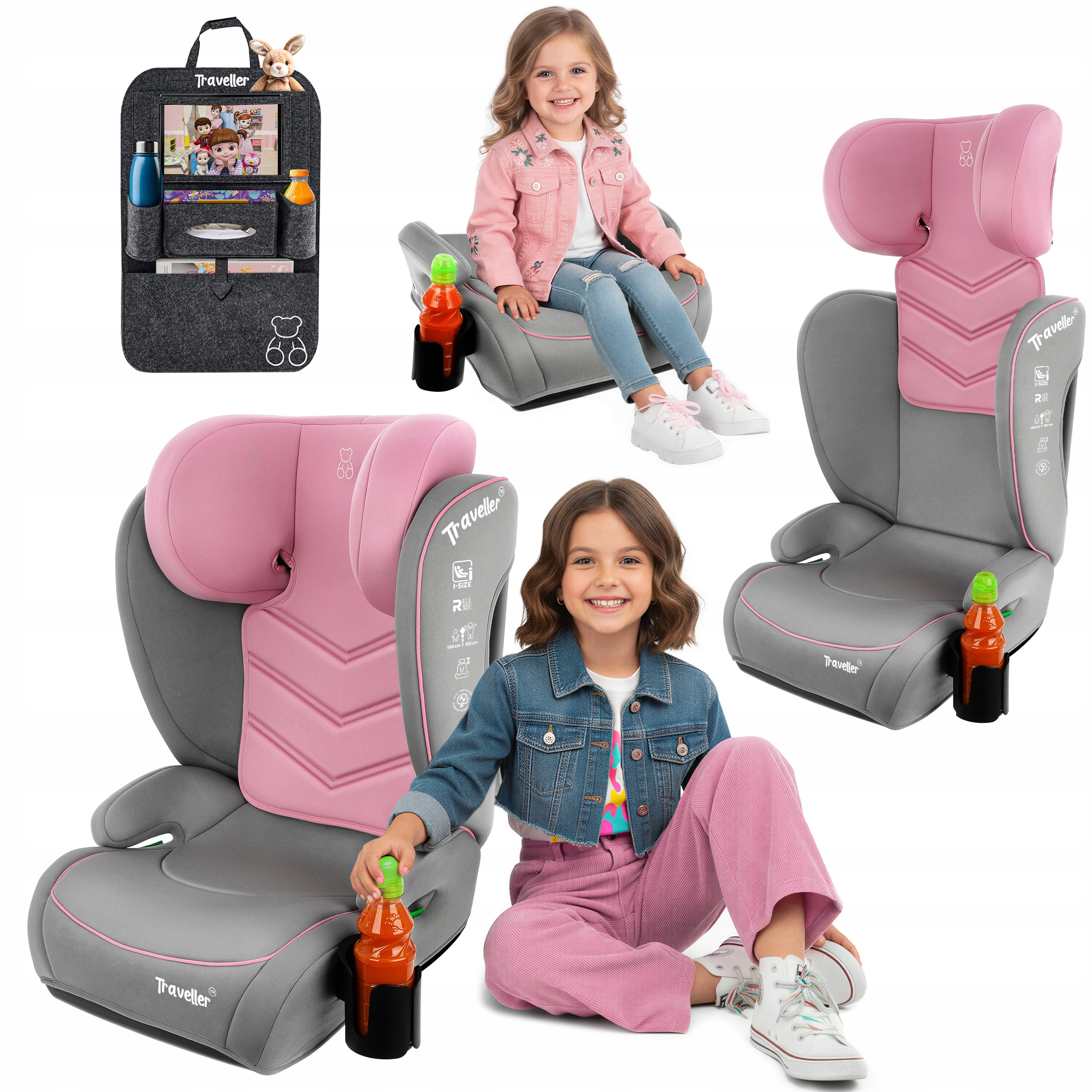 Fotelik Samochodowy 2w1 Podstawka 15-36kg Duży i-Size 100-150cm +organizer