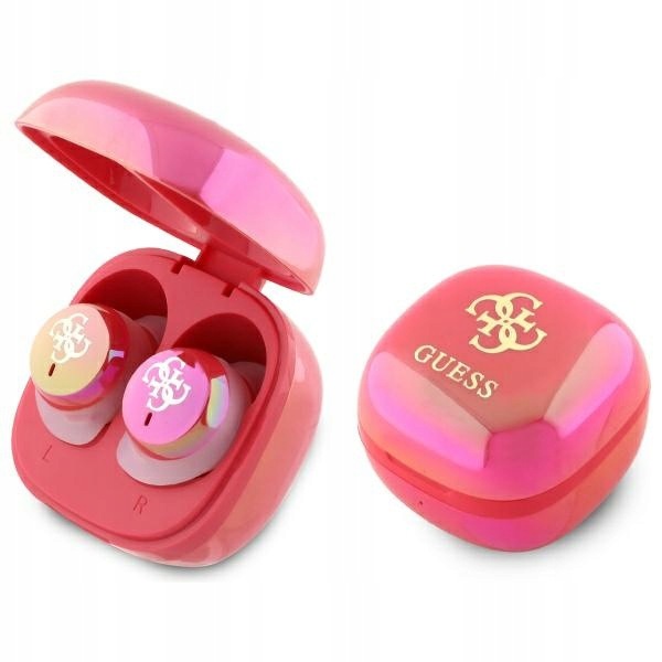 Guess Bluetooth sluchátka Tws 4G Printed Logo Fuchsia s nabíjecím pouzdrem