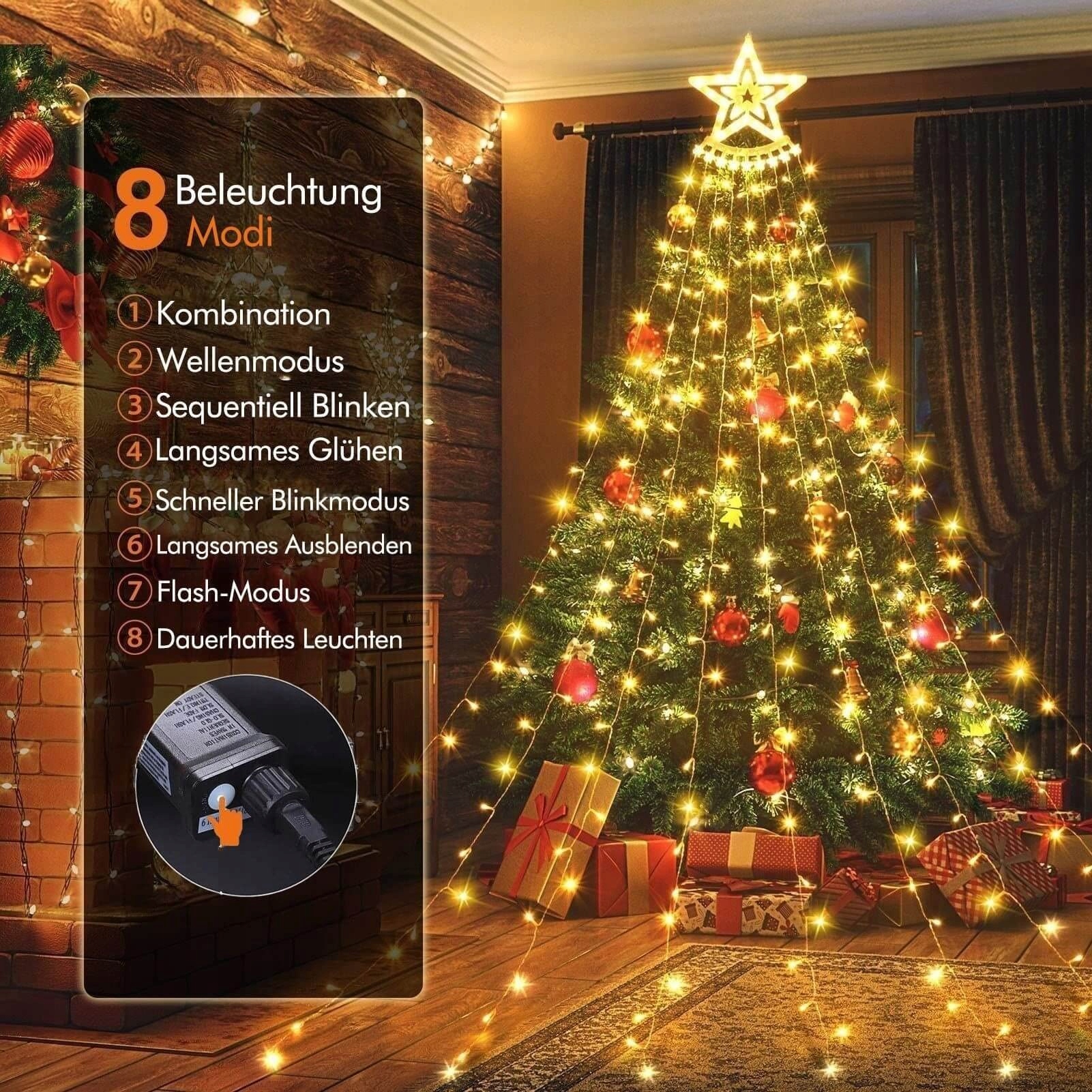 YEETEESY Lampa LED 350 9 Sznurków 3.5M Kurtyna Świetlna Ciepła Biała — miniatura 2
