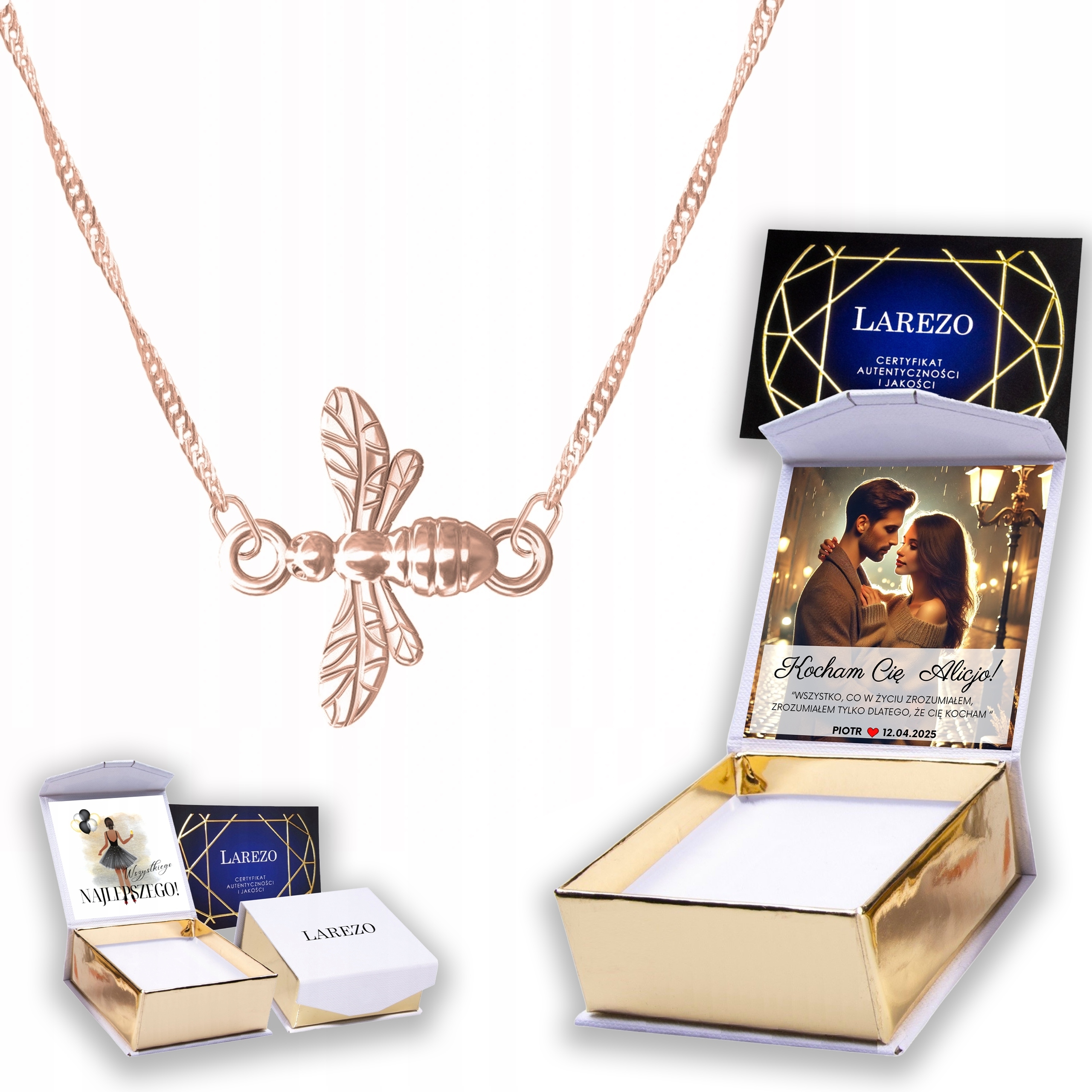 Pozlacený náhrdelník 925 s včelou a hmyzem Přívěsek Osa Potisk