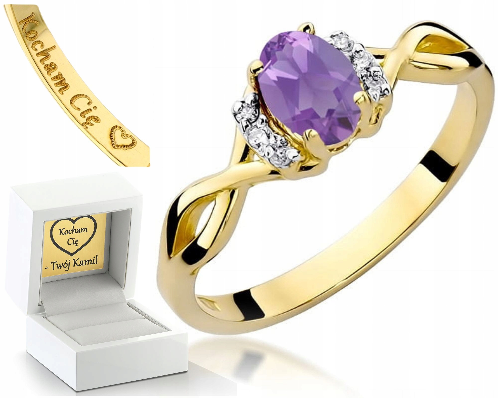 Ametystový Prstýnek Prsten Ze Žlutého Zlata, Gravírování Bonus , Dárek 585