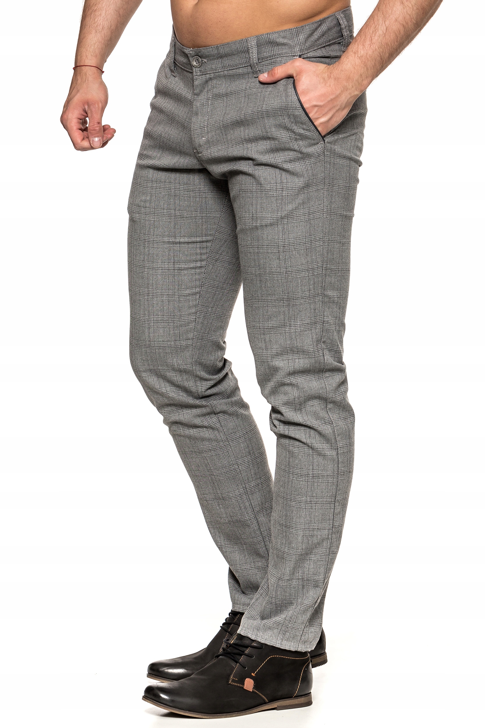 SPODNIE MĘSKIE W KRATĘ VANKEL JEANS 090 -116cm/L32 Rozmiar 47/32