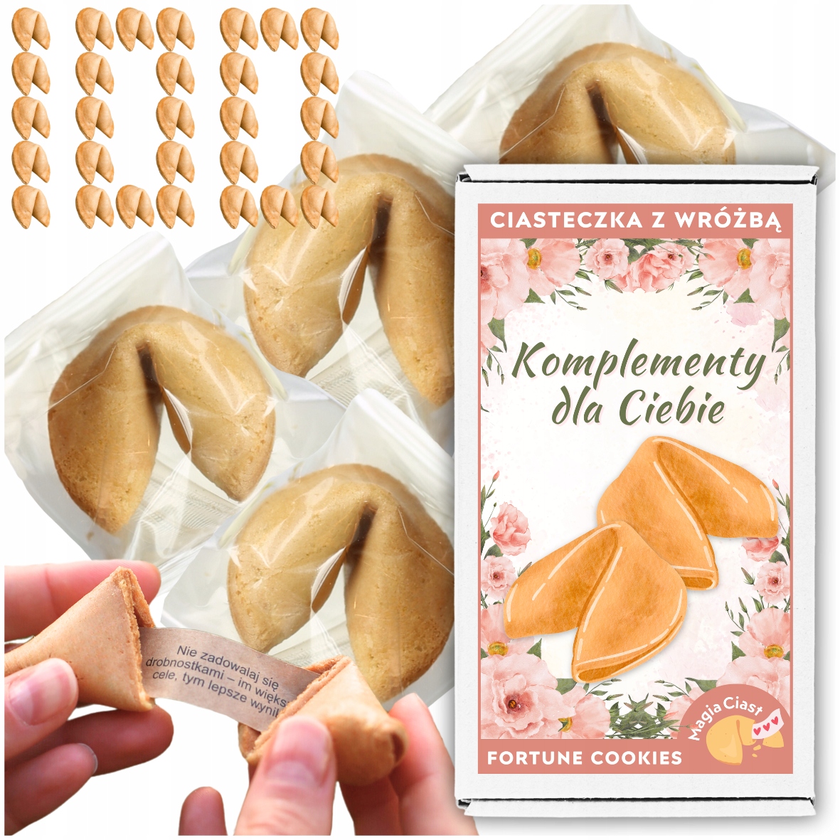 Chińskie Ciasteczka z Wróżbą klasyczne dla gości Komplementy dla Ciebie 100