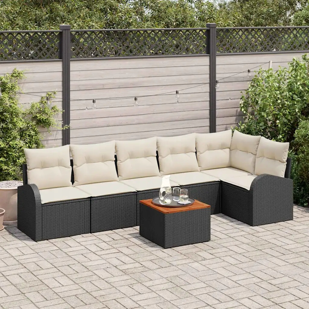 Sada zahradních pohovek 7 pcs Černá Poly ratan Černá 3347586