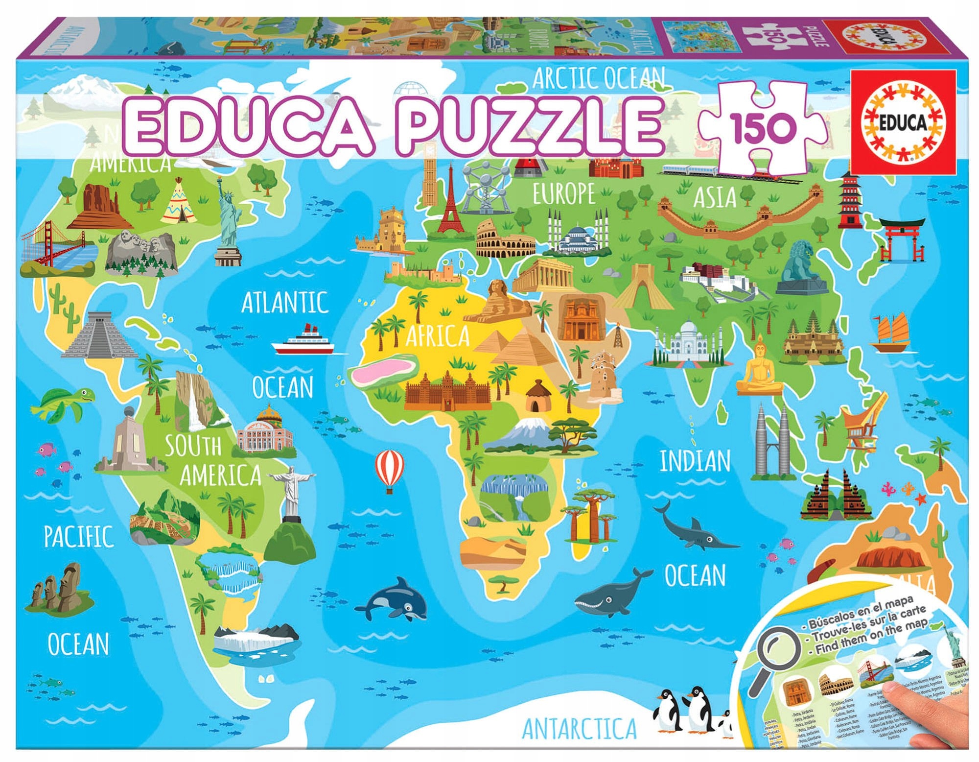 

Educa Puzzle 150 Mapa świata dla dzieci Atrakcje