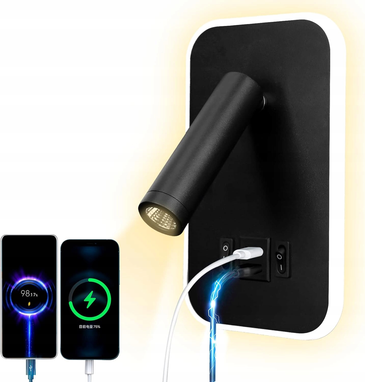 Černá nástěnná lampa Led Loft stylů do interiéru obývacího pokoje Usb 13W