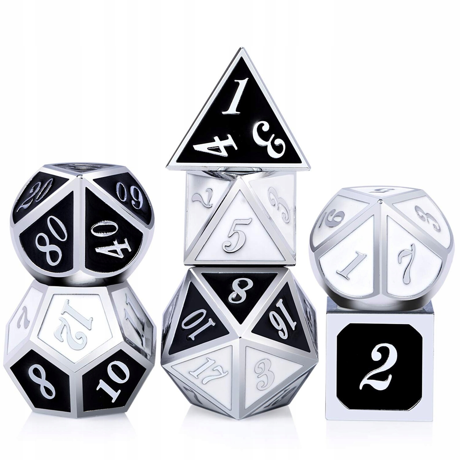 BLACK AND WHITE ZESTAW 7 METALOWYCH KOŚCI RPG