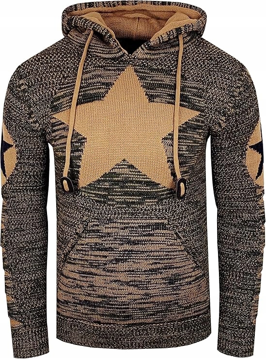 Pánský svetr s kapucí Klokanka Tlustá Teplá hvězda M