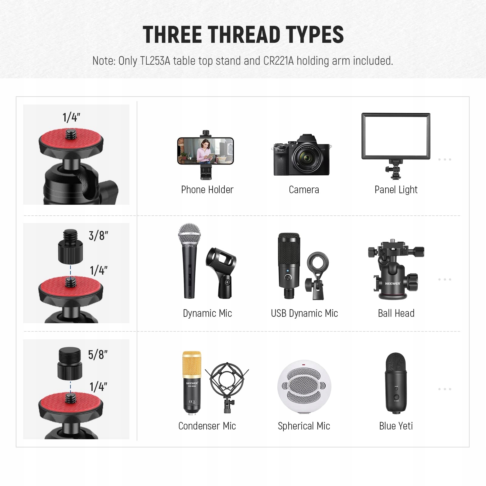 NEEWER Uchwyt Stołowy Do Kamery Z Ramieniem 17-41 Cal Dla DSLR Webcam — miniatura 4