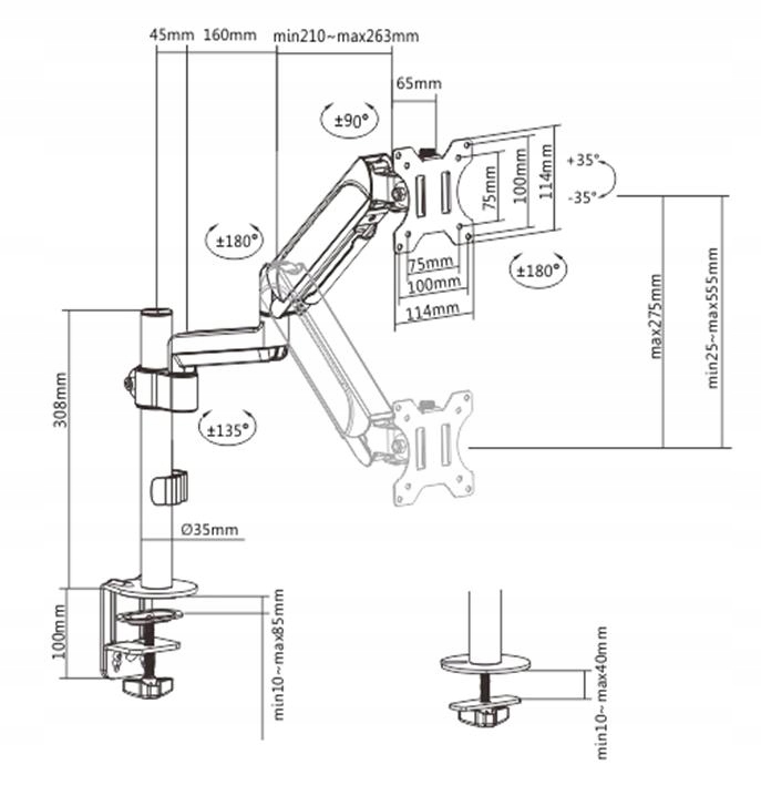 Gembird Biurkowe Regulowane Ramię/uchwyt Na Monitor 17-32, Vesa 100X100MM