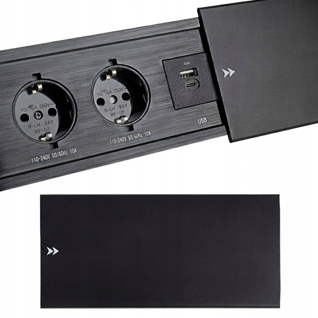 Nábytková zásuvka zasunutelná do desky Schuko 2xUSB 18W 2x230V černá