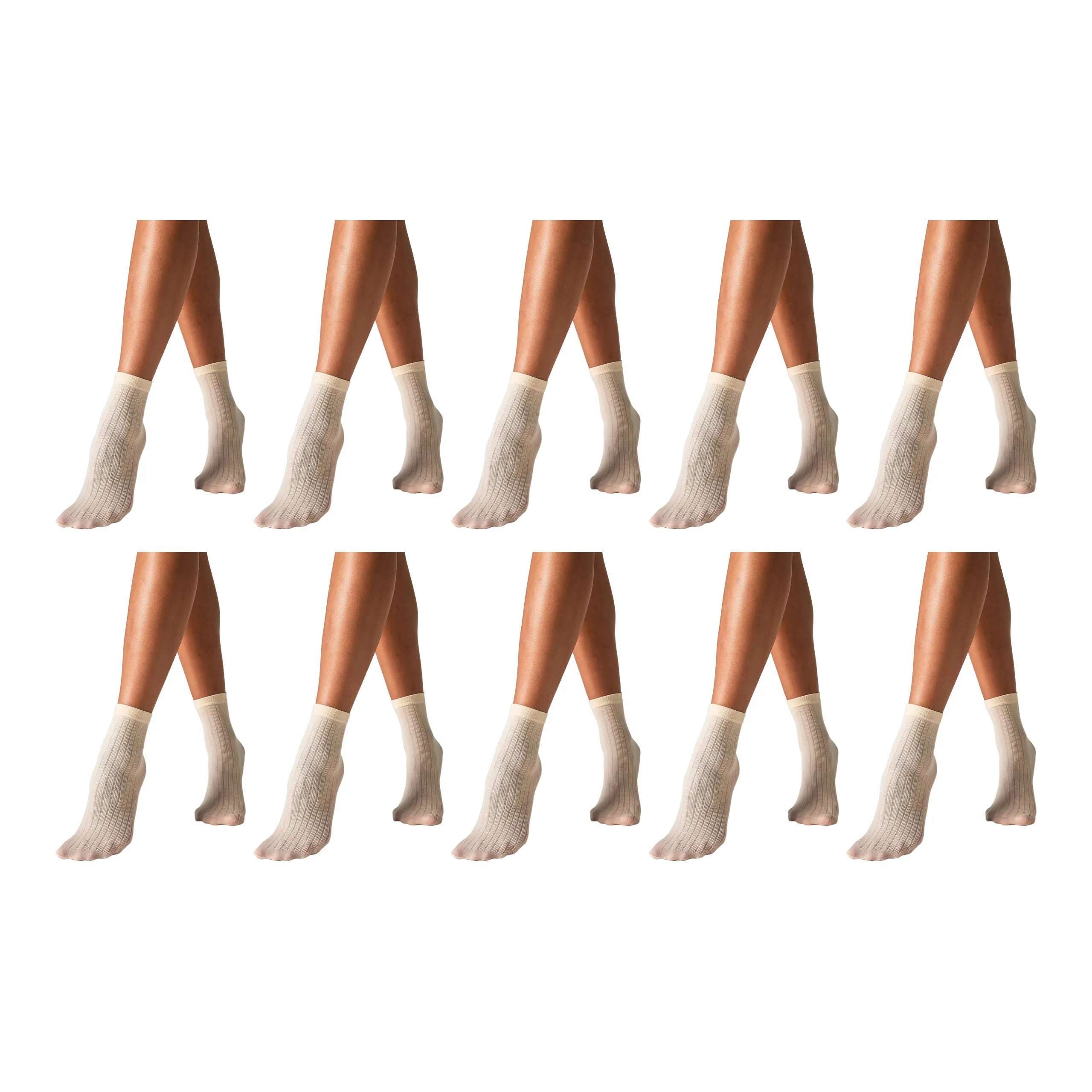 10 párů Ponožky s vlnou merino, teplé, 10 x krémové, Univerzální