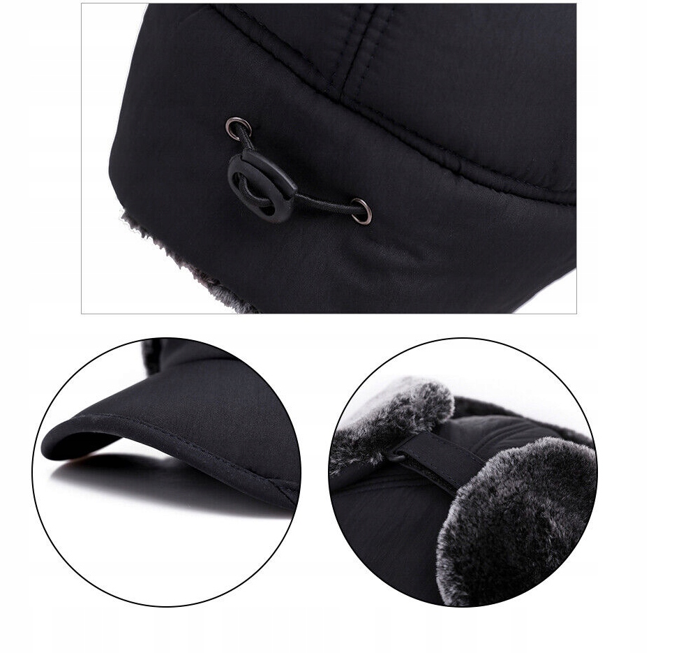 CIEPŁA CZAPKA ZIMOWA MĘSKA Z DASZKIEM NAUSZNIKI Z FUTERKIEM USZATKA Materiał dominujący poliester