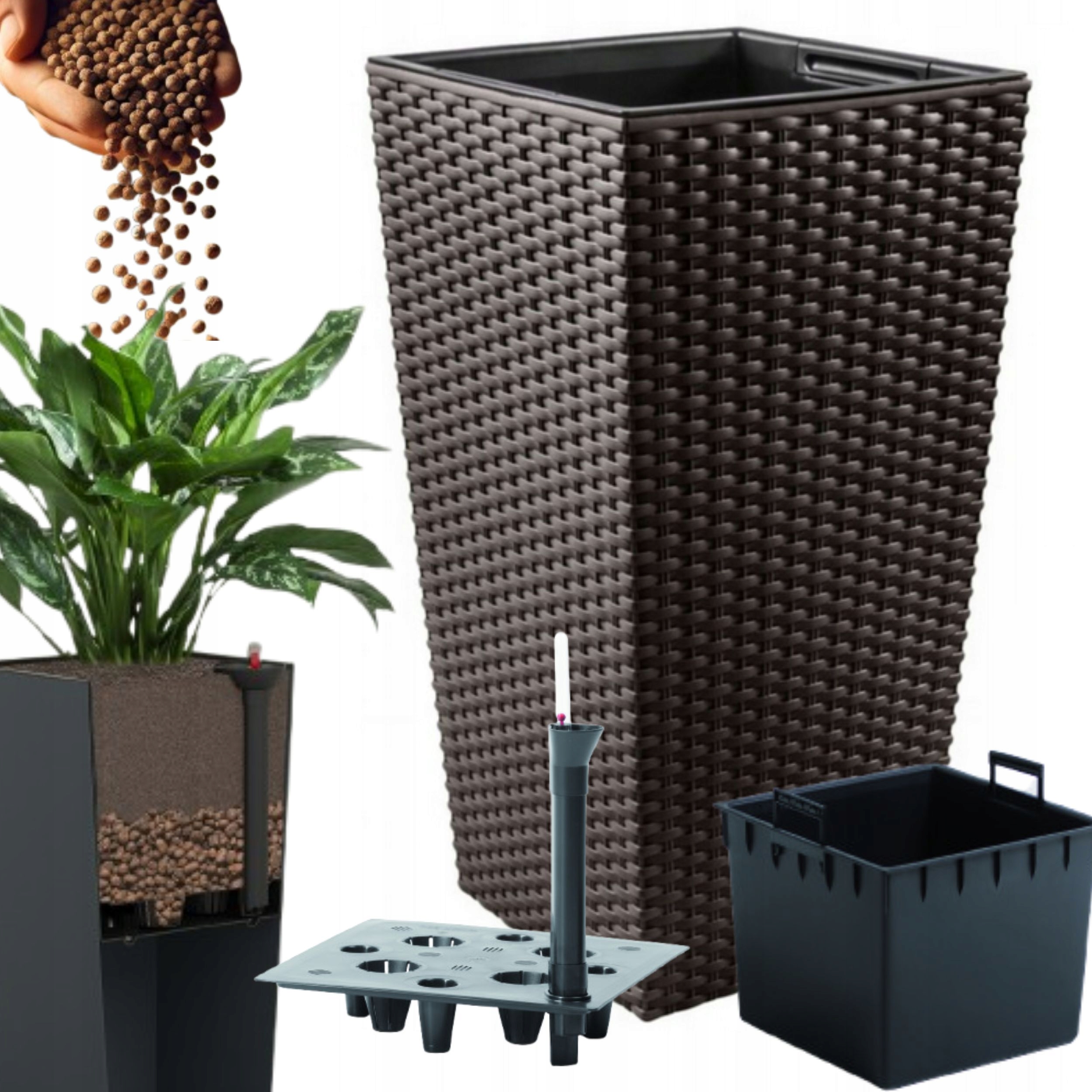 Duża Donica Wysoka Rattanowa Na Balkon Ogród Z Wkładem 26,5x50 CM Umbra