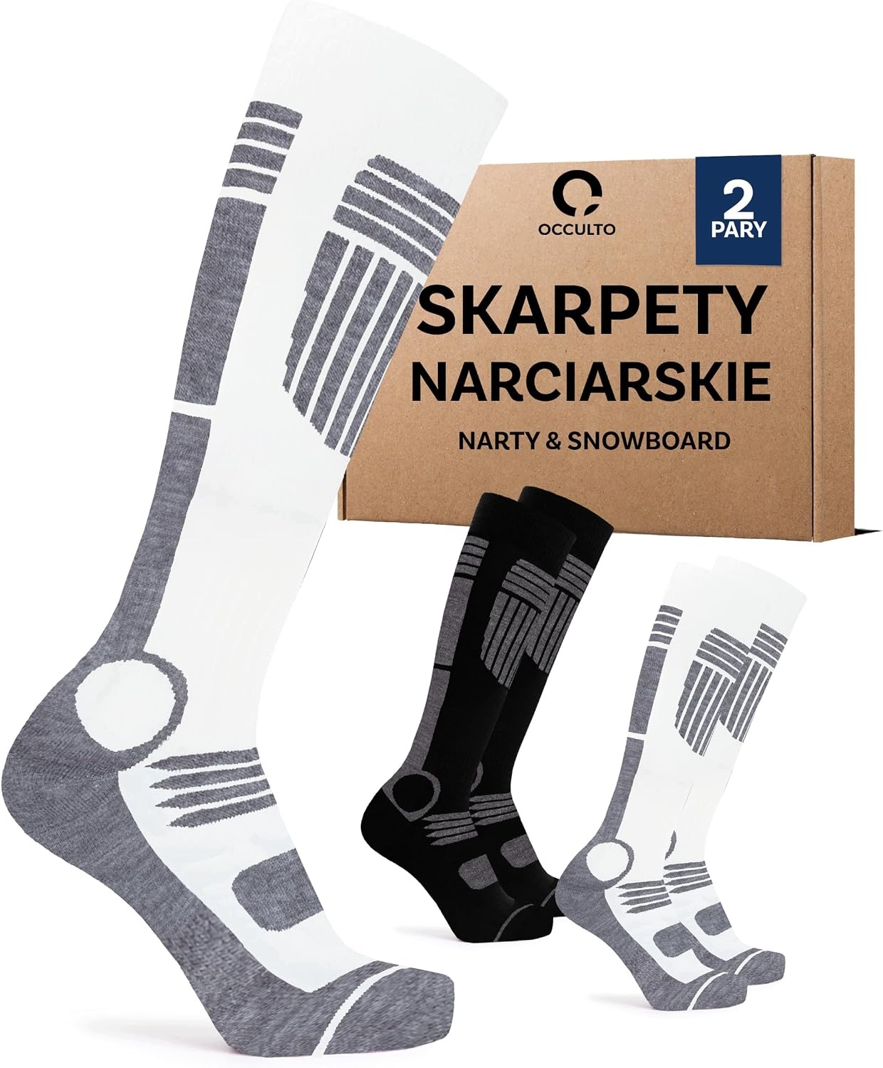 Occulto Felix skarpety narciarskie męskie 43-46 2 pary czarny biały