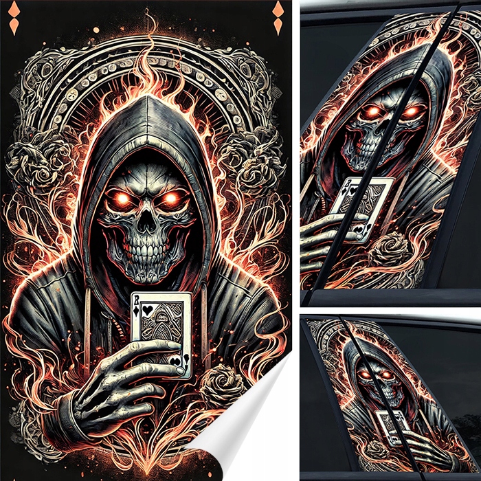 2x Nálepka na sloupky dveří auta Lebka S Kartou 50x30 Kanálová