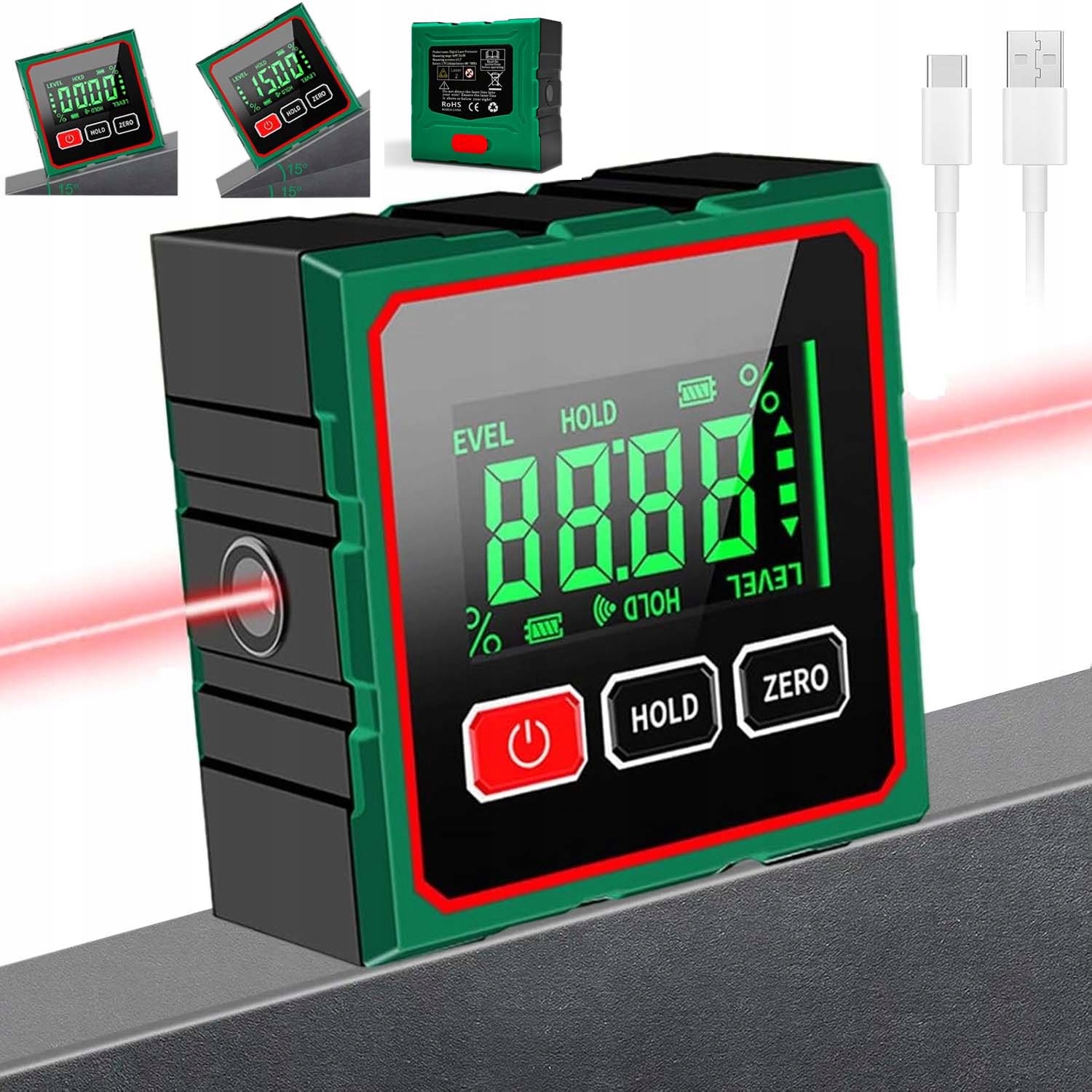 Digitální Úhloměr LCD Se 4 Magnetickými Základnami, Úhloměr, Vodováha