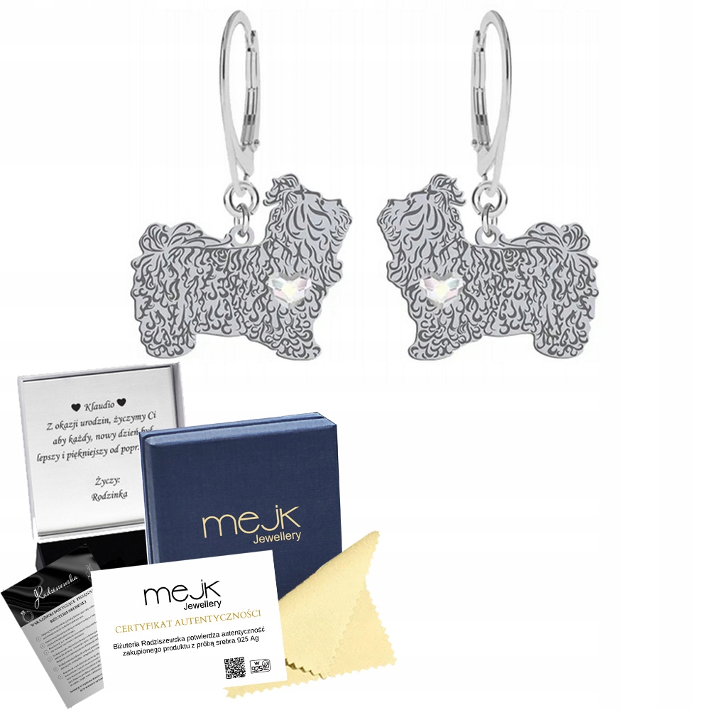 Stříbrné Náušnice Ruská bolonka 925 Dárek Šperky Gravírování Bonus