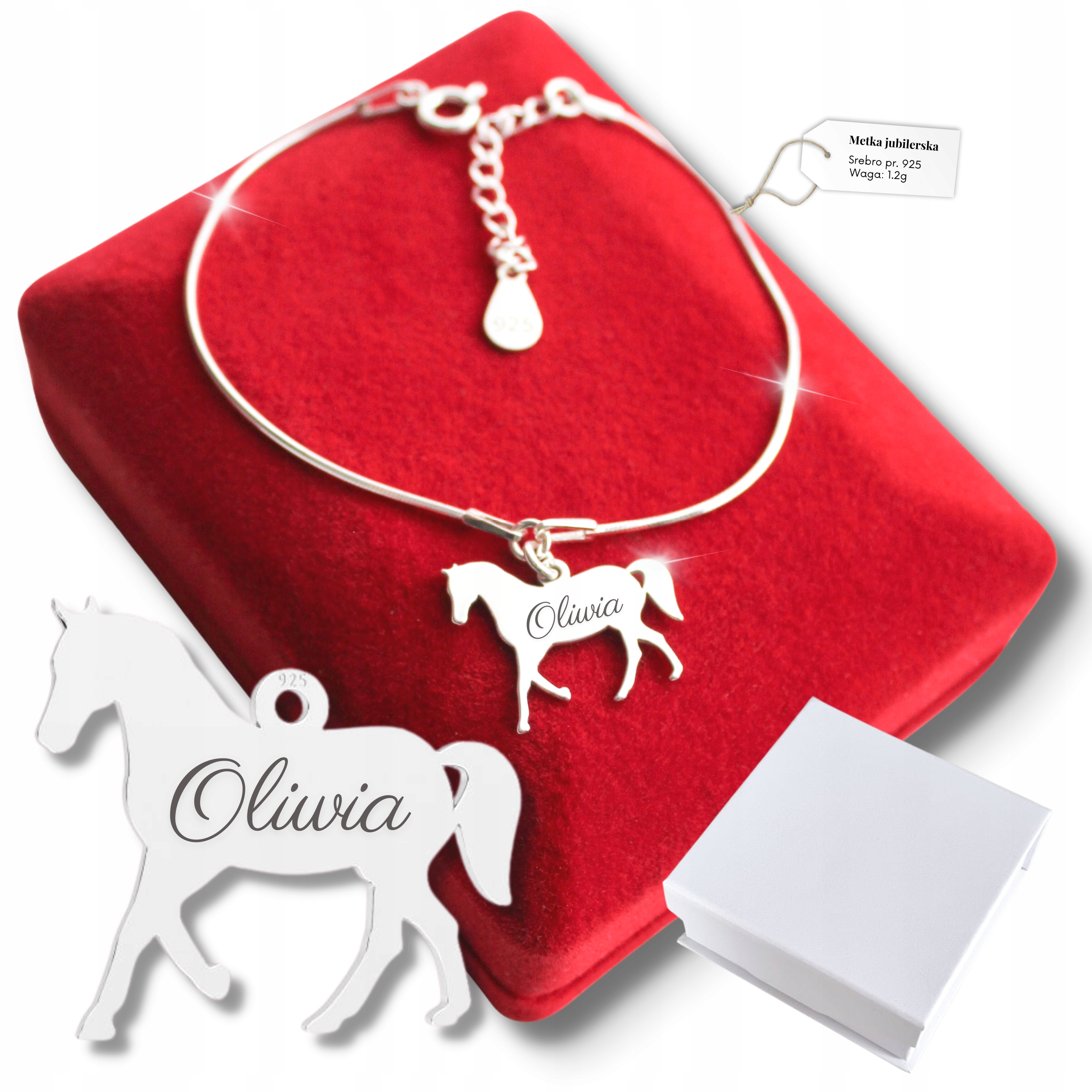 Stříbrný náramek s koněm na řetízku Gravírování