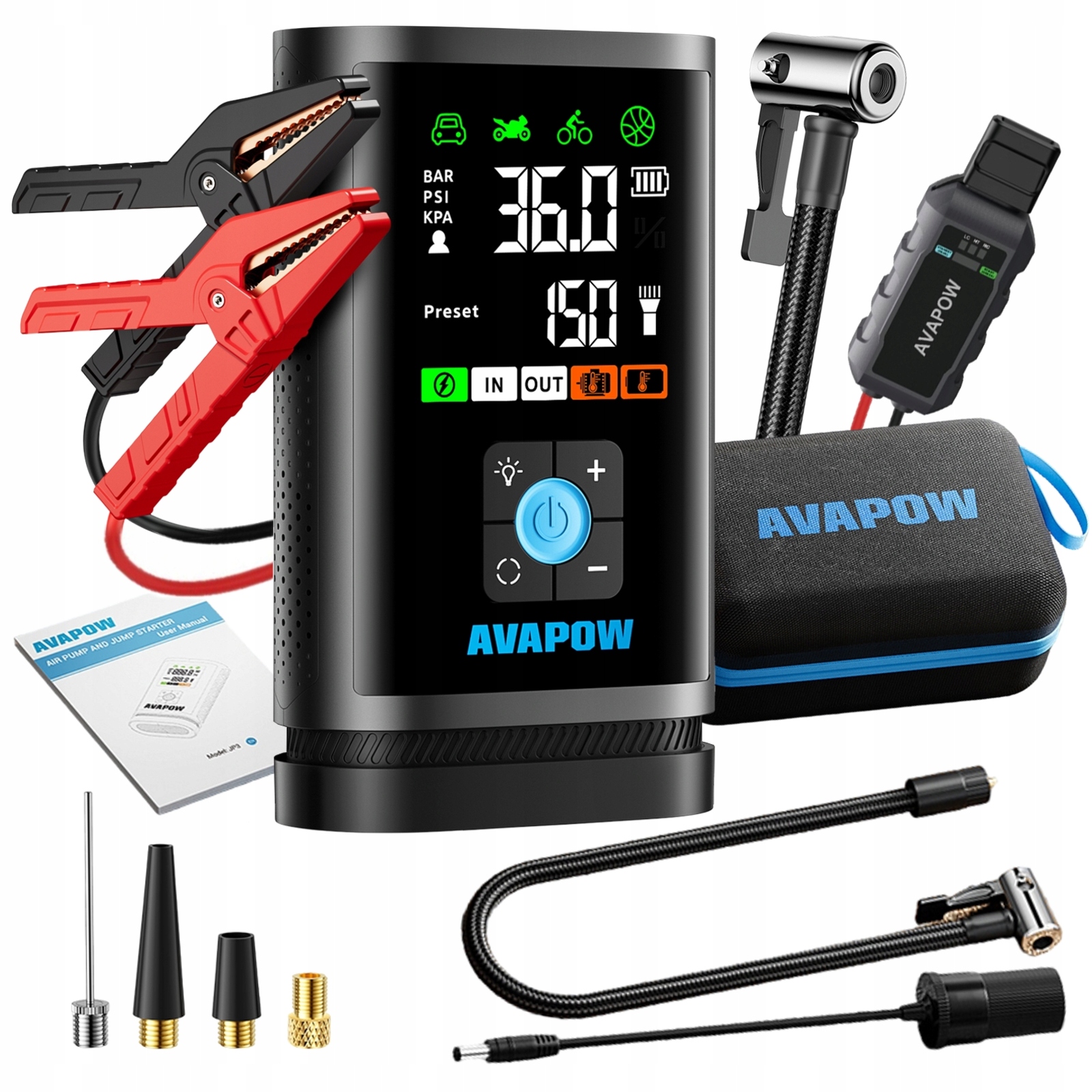 BOOSTER ROZRUCHU JUMP STARTER POWERBANK LATARKA 3000A 16000mAh AVAPOW JP3