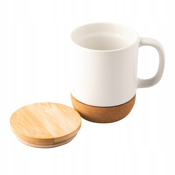 

Kubek Ceramiczny z bambusową pokrywką Biały