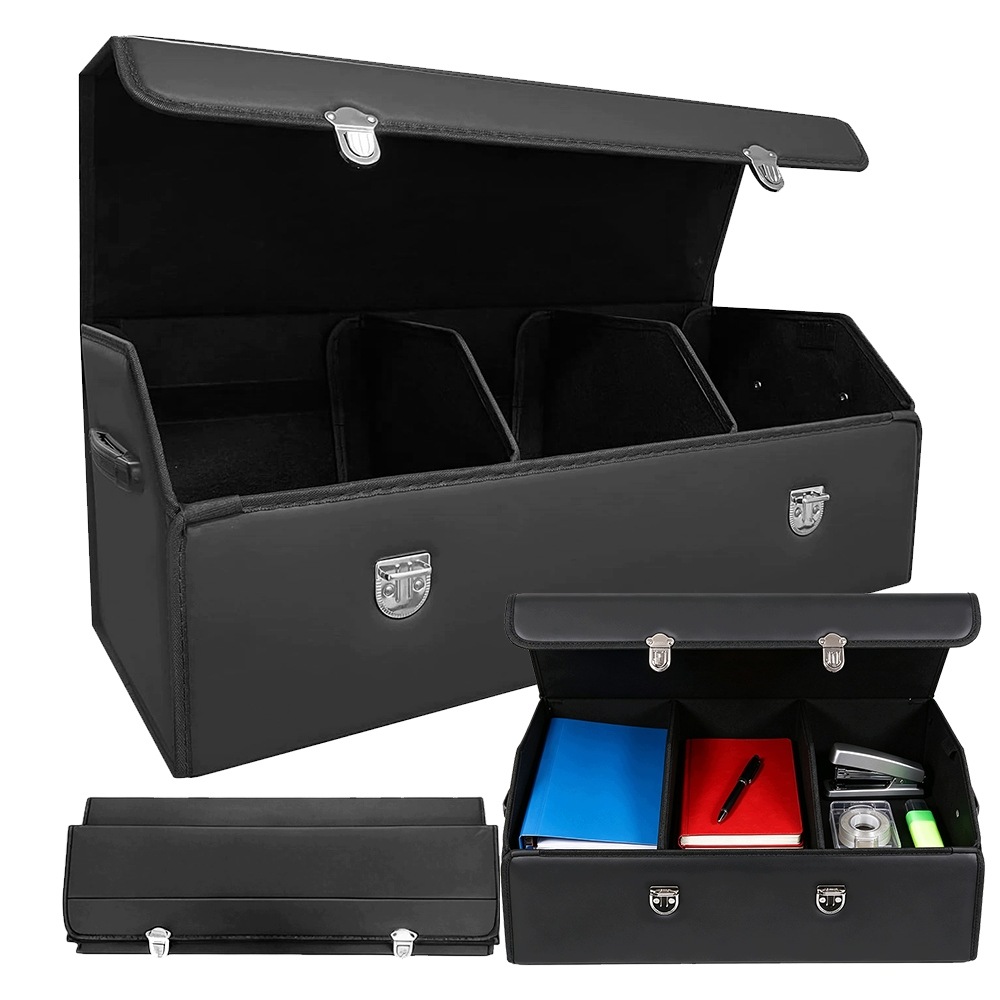 Organizér do kufru auta, 4 přihrádky, černý, z Pu kůže