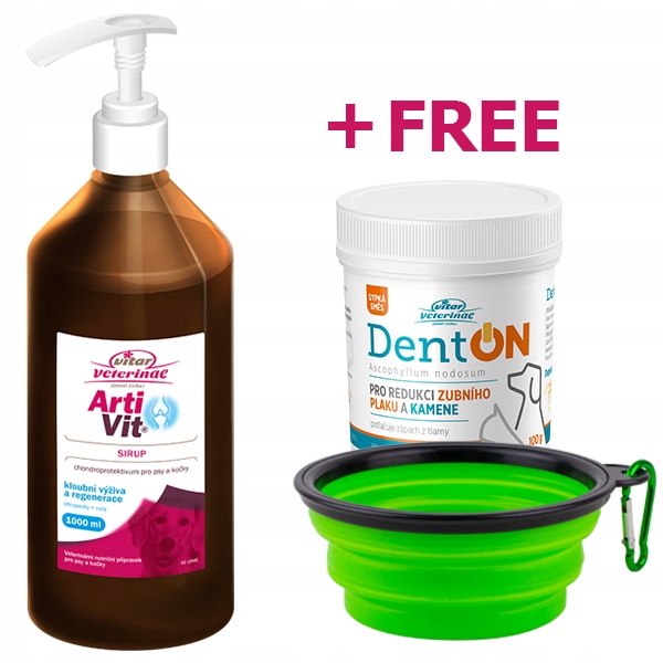 Levně Vitar Veterinae ArtiVit Syrup 1000 ml DentON 100 g travel bowl Free