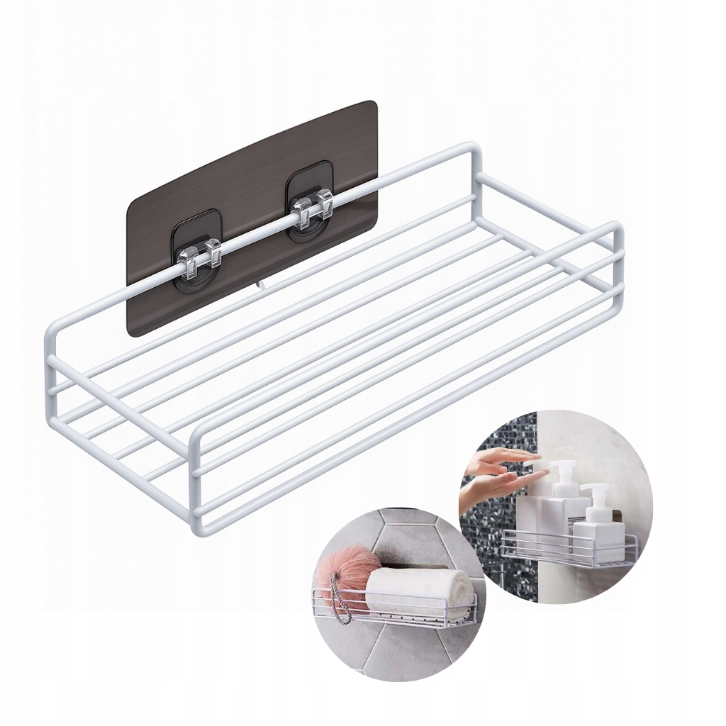 PÓŁKA ŁAZIENKOWA POD PRYSZNIC SAMOPRZYLEPNA ŚCIANĘ METALOWA BIAŁA