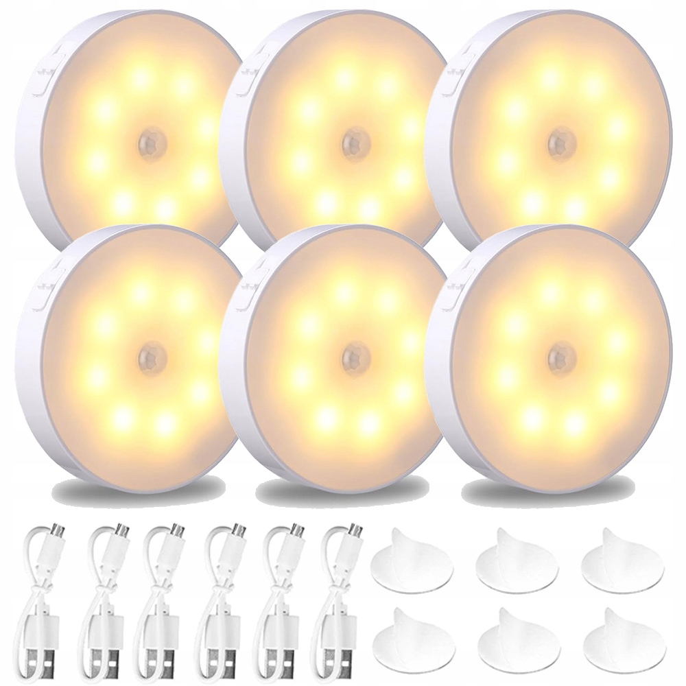 6 Ks Led Lampička S Pohybovým Senzorem Noční Bezdrátová Do Ložnice