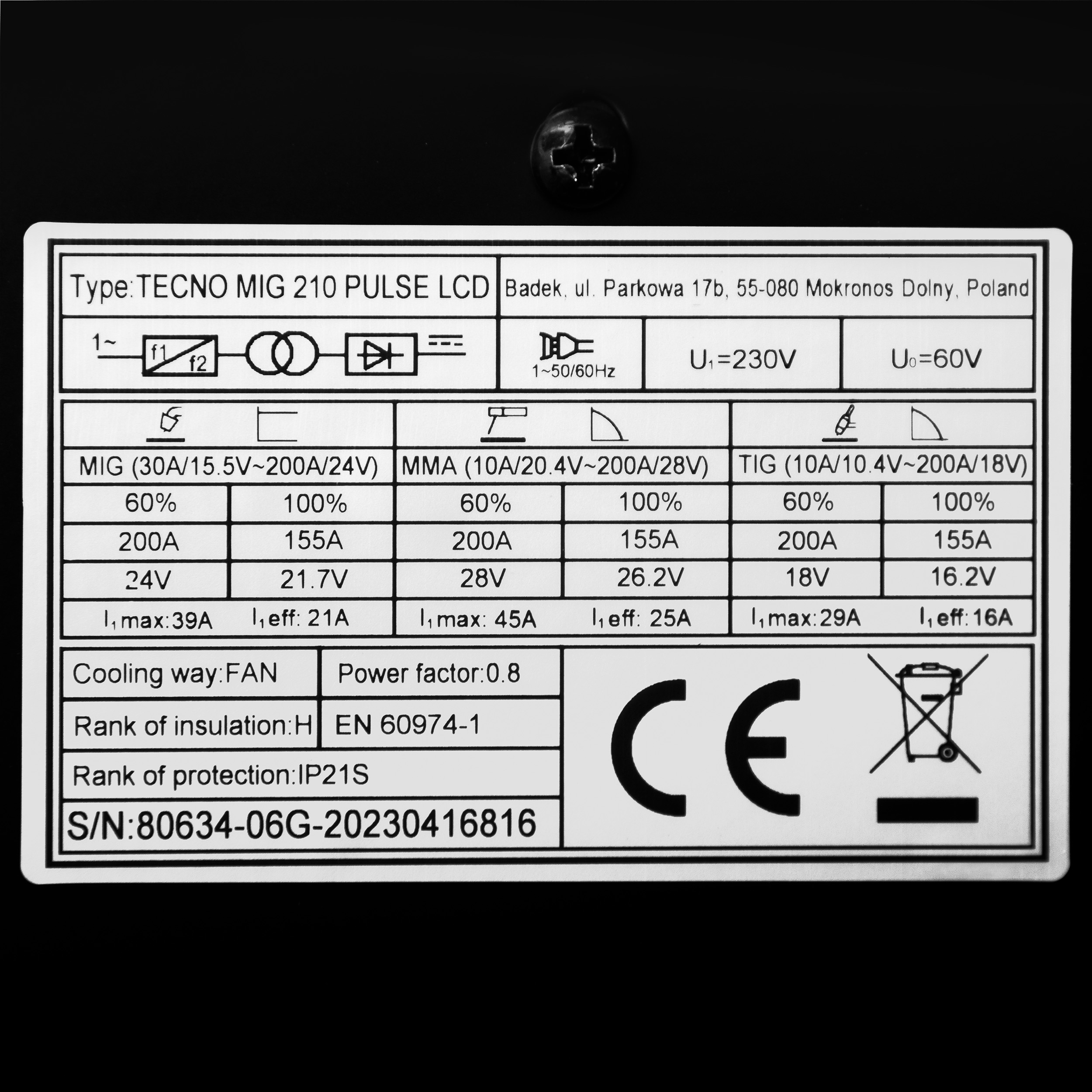 SPAWARKA INWERTOROWA INWERTER IDEAL MIG 210 PULS MAG TIG MMA ALU SYN IGBT Prąd spawania 10 A