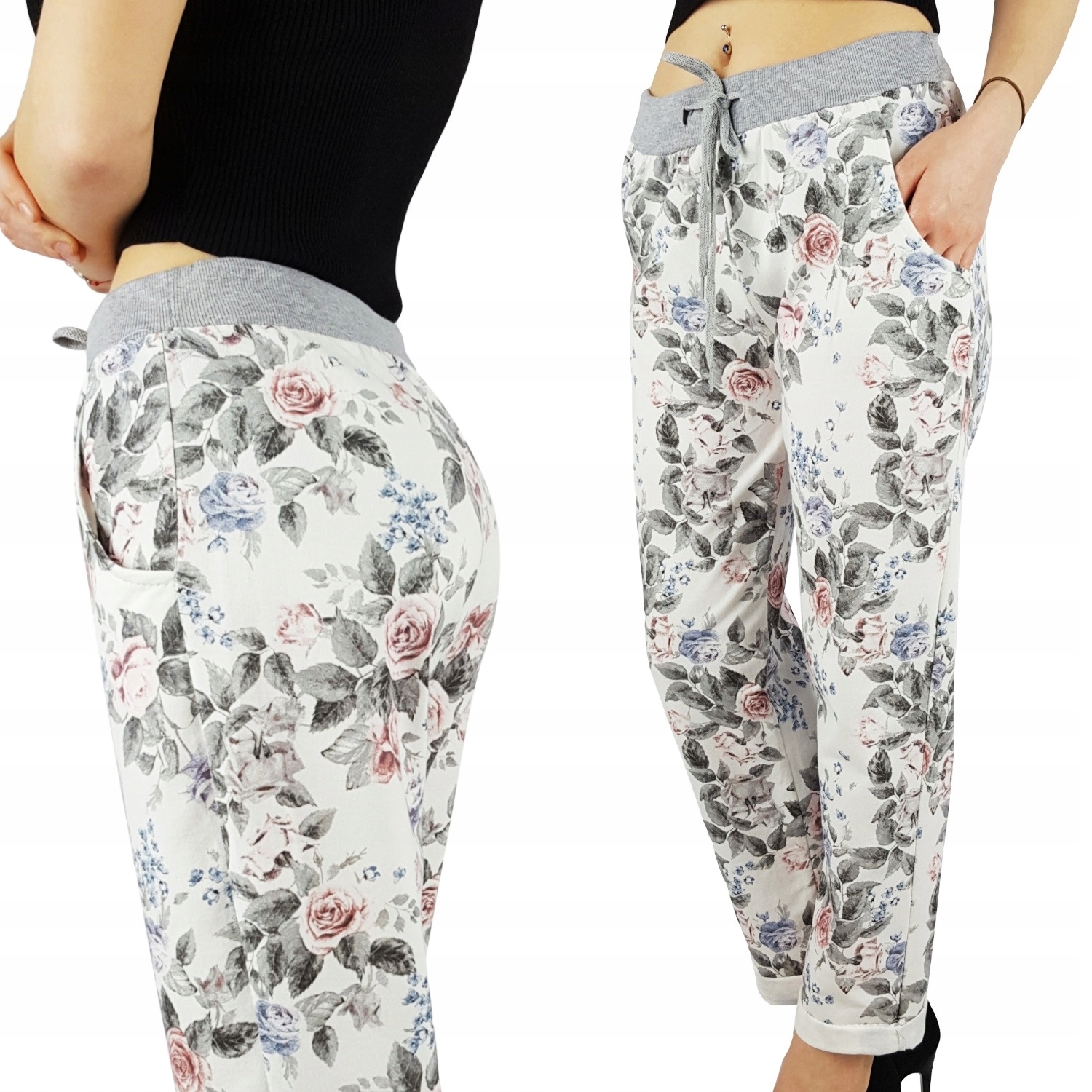 WYGODNE - SPODNIE - DRESOWE - KWIATY - Plus - Size Marka inna