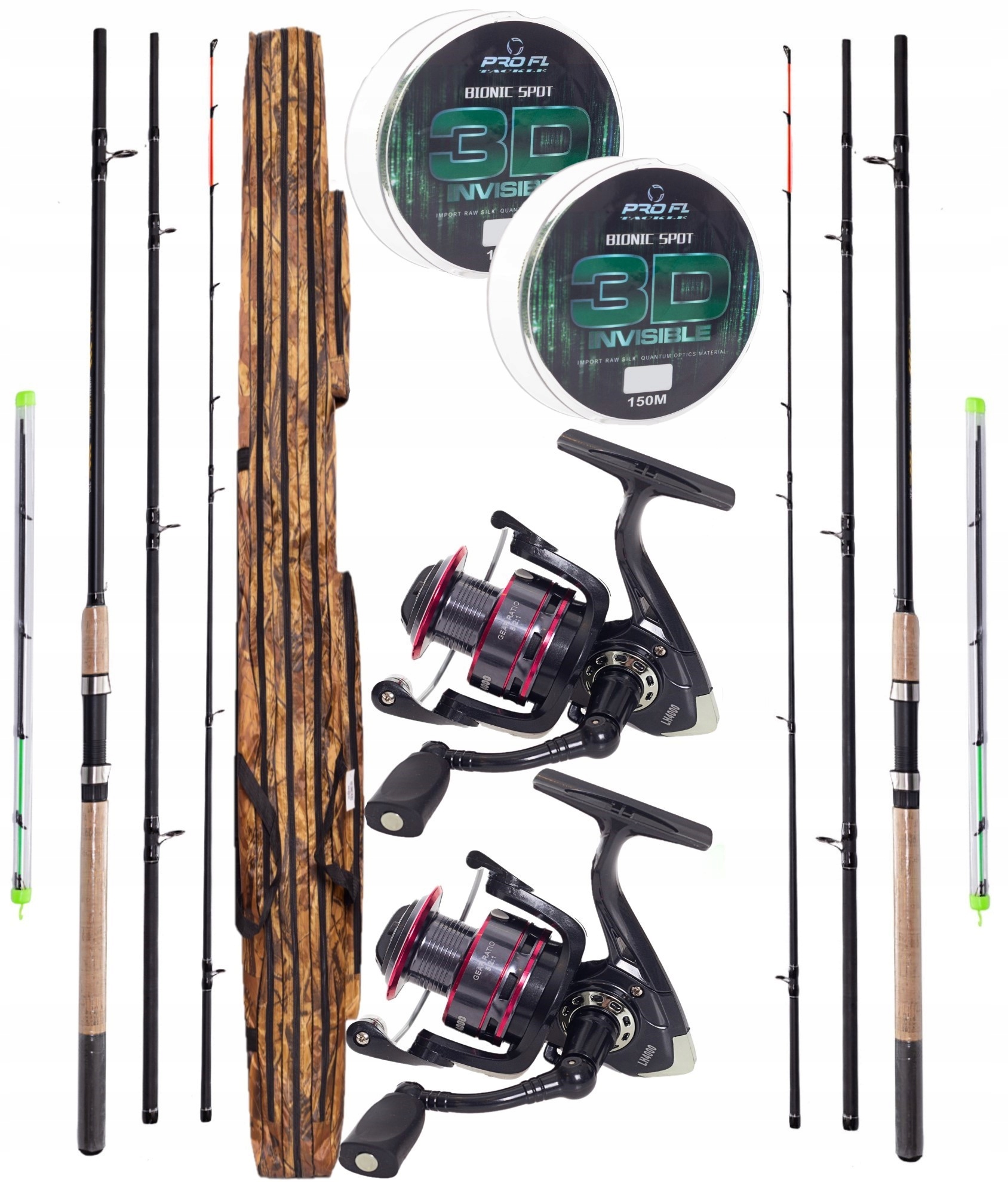 Zestaw Wędkarski 2X Wędka FEEDER+2X Kołowrotek LH4000+POKROWIEC 135CM+ŻYŁKA