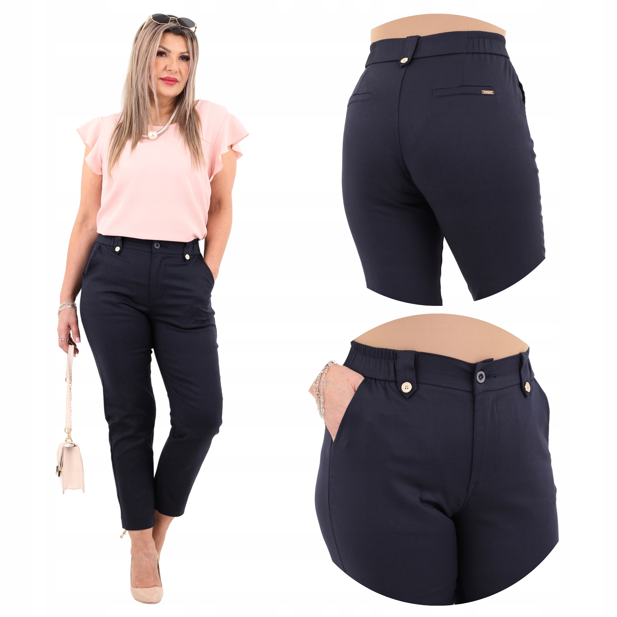 Spodnie Damskie Cygaretki Bawełniane Na Gumce Duże Rozmiary