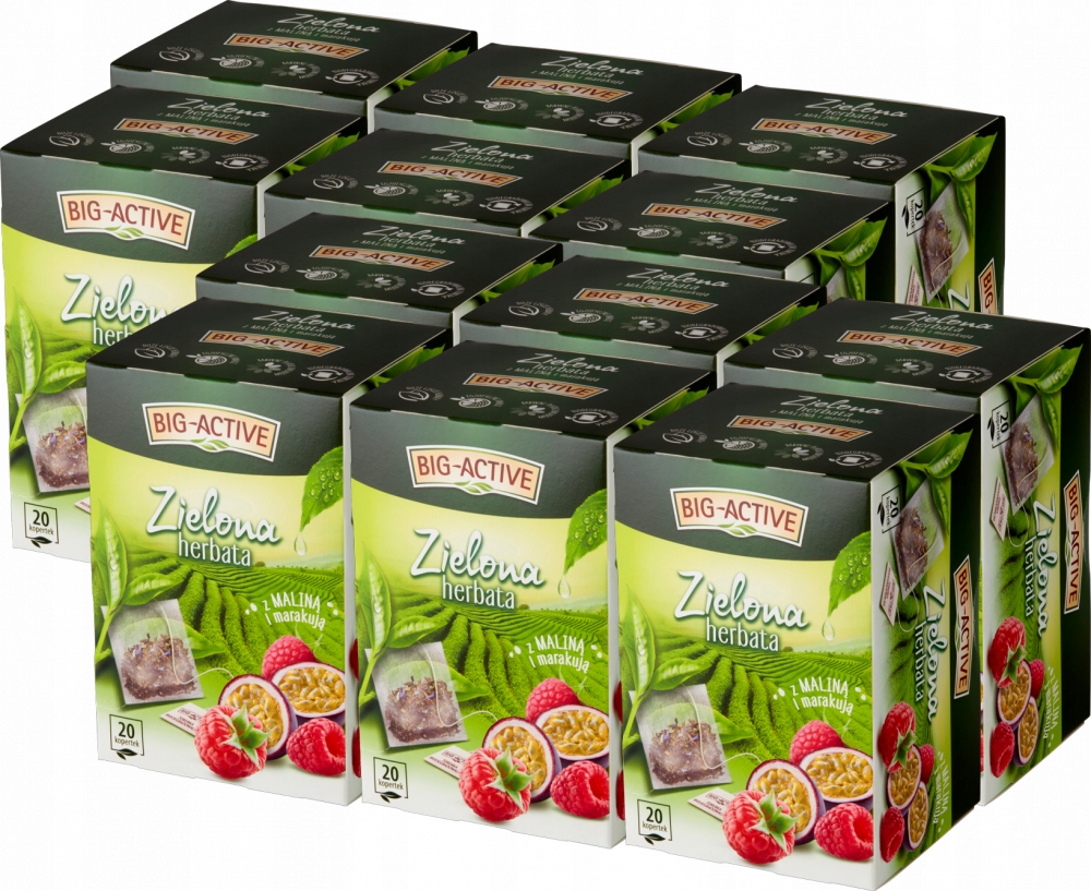 Big Active herbata Zielona Z Maliną I Marakują ekspresowa 20 Kopert x12