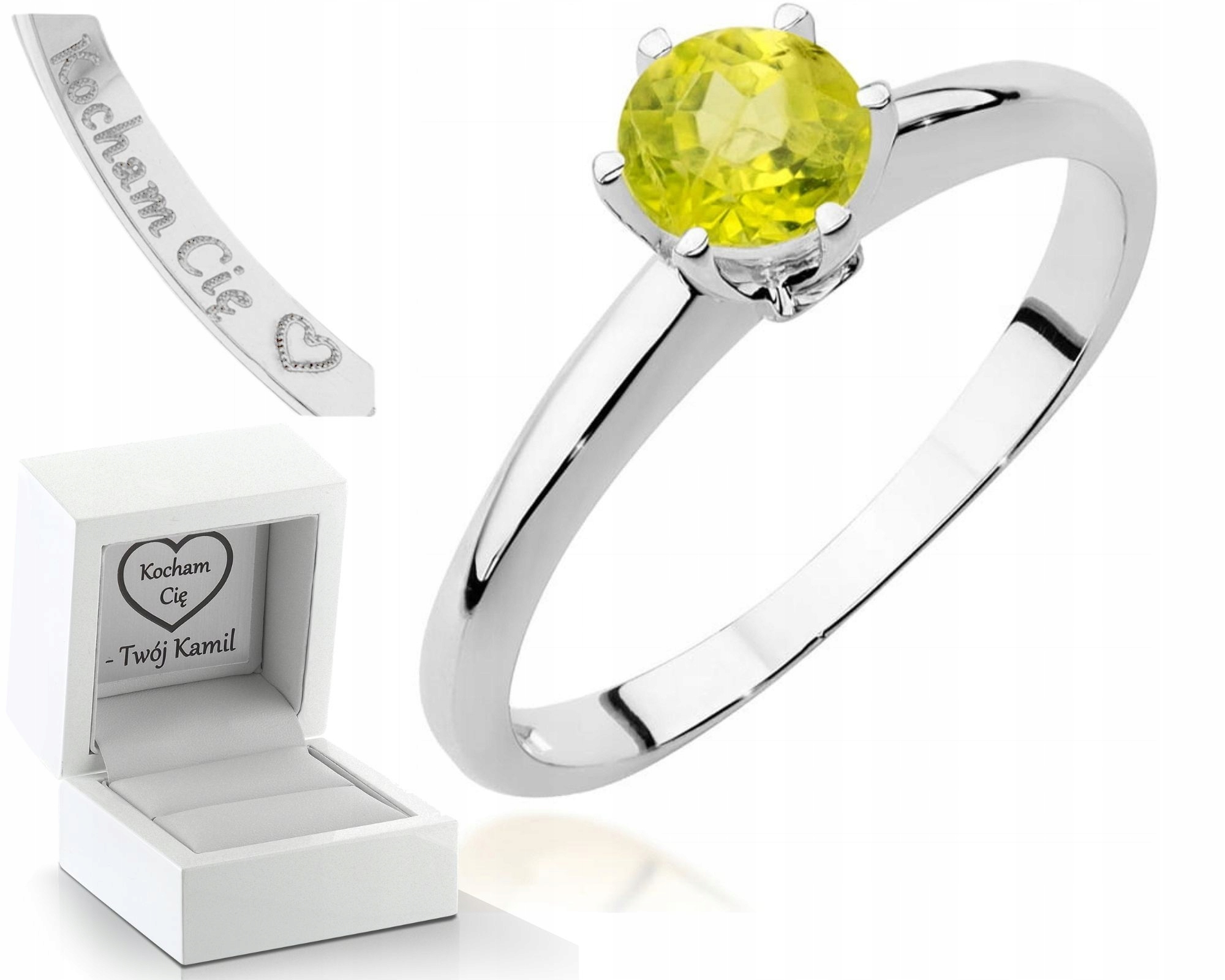 Prstýnek Bílé Zlato S Olivínem A Brilianty